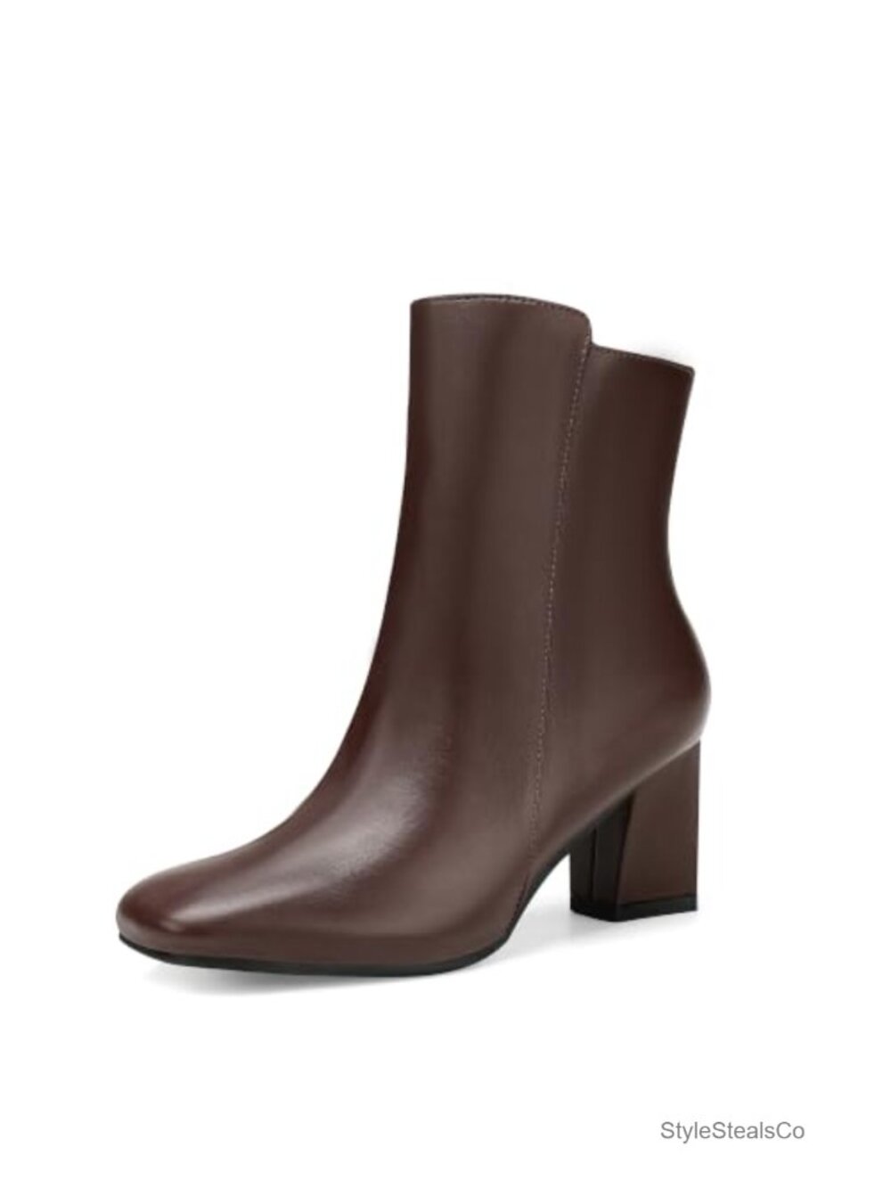 Womens Square Toe Ankle Boots 3-Inch Block Heel Side Zipper Slip-Resistant Sole